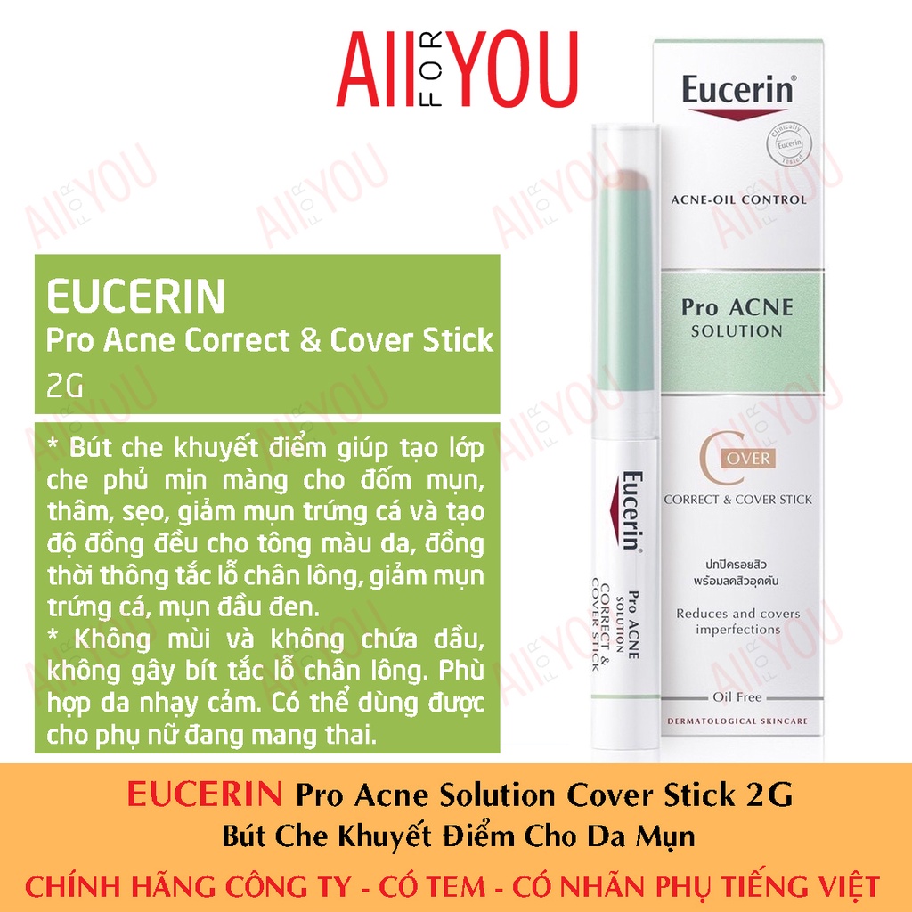 [TEM CTY] EUCERIN Pro Acne Solution Correct &amp; Cover Stick 2G - Bút Che Khuyết Điểm Da Mụn.