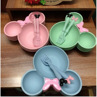 Set 3 bộ bát ăn dặm lúa mạch kèm thìa và dĩa cho bé