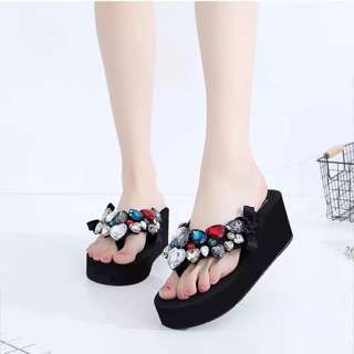 (SALE -size 36 )Dép đế xuồng đính hạt cườm