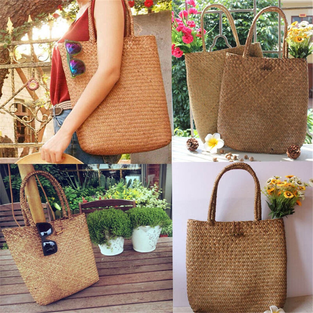 Túi cói dáng rộng phong cách cổ điển tiện dụng