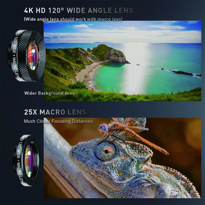 Bộ lens ống kính Apexel tele 22X và lens macro,lens wide và lens mắt cá cực hot 2020