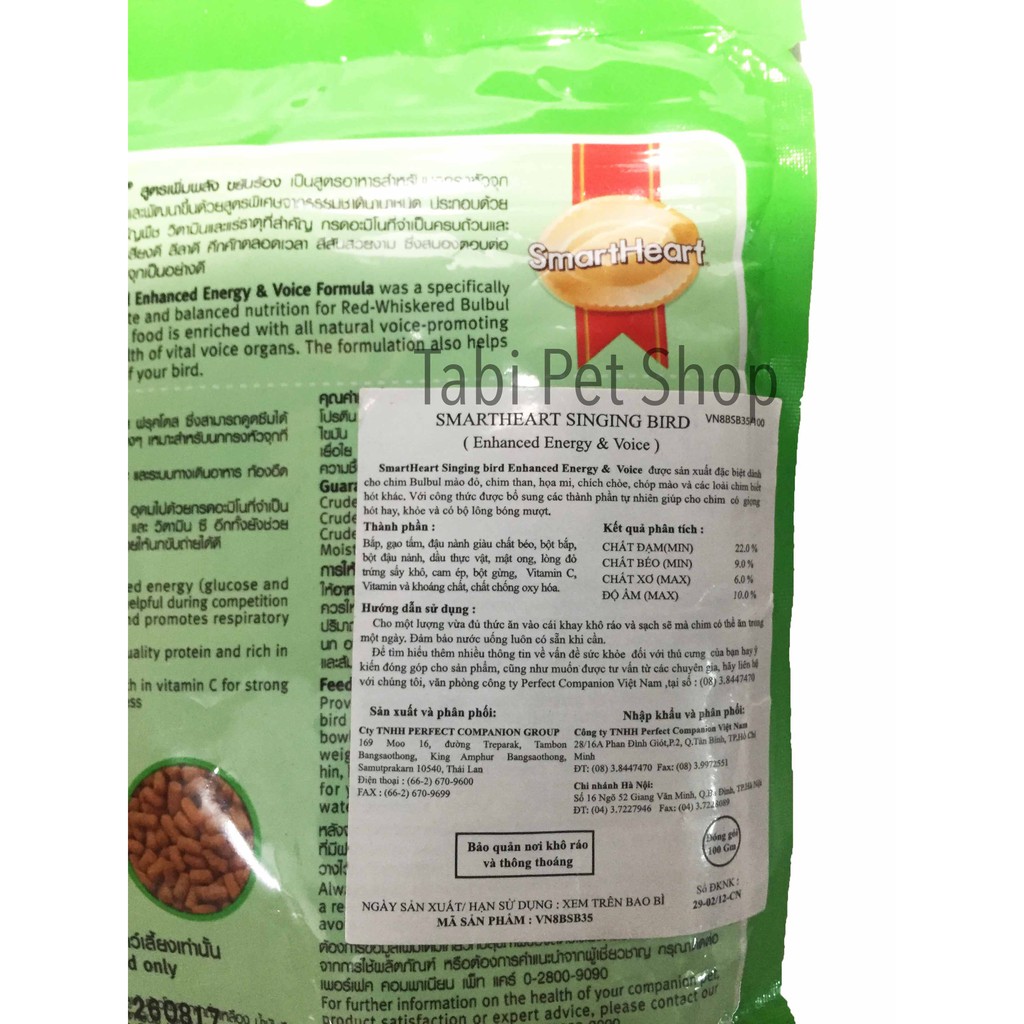 [Hàng Thái] Cám Chào Mào Thái Xanh 100g SmartHeart - Dưỡng Giọng [THÁI XANH]