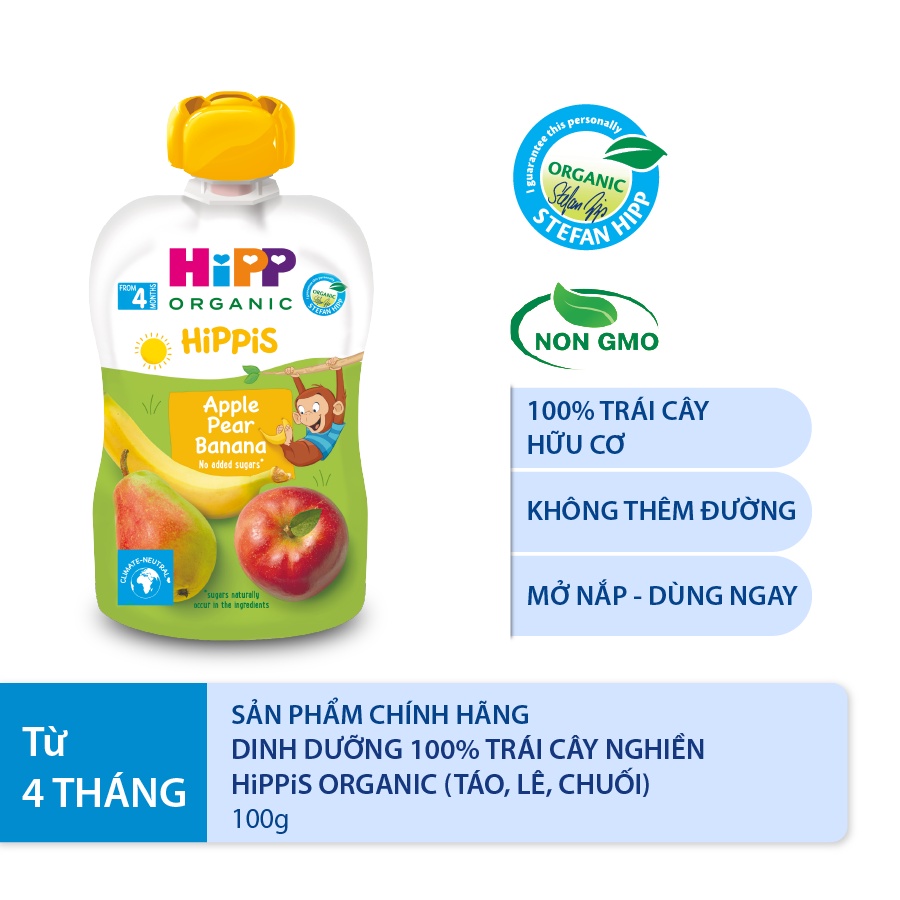 [QUÀ TẶNG] Dinh dưỡng 100% Trái cây nghiền Organic HiPPiS 100g (Vị ngẫu nhiên)