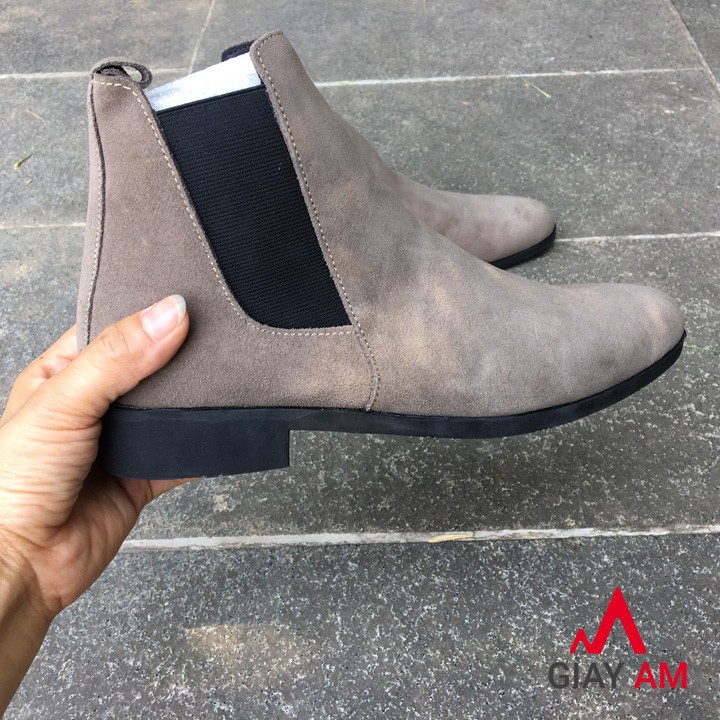 Giày Chelsea boot nam da bò lộn màu lông chuột tăng chiều cao 4cm