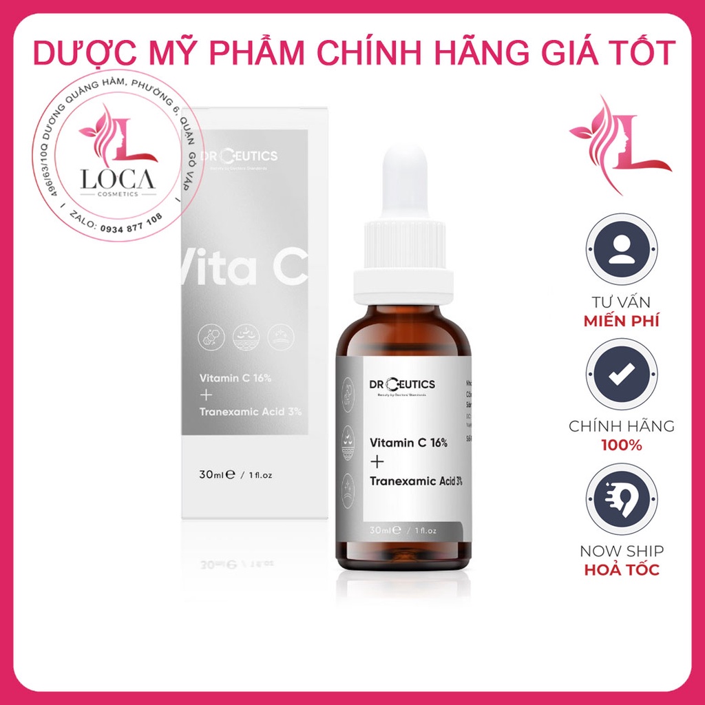 [SẴN] Serum Vitamin C DrCeutics (30ml)- Vitamin C 16% + Tranexamic Acid 3% - Sáng da, mờ thâm, chống lão hóa