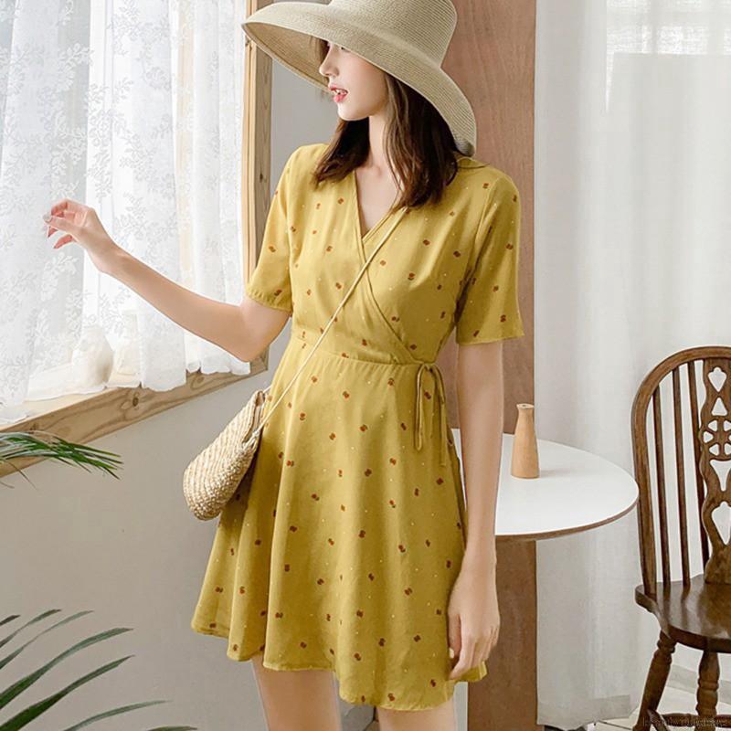 Đầm Nữ Ngắn Tay Cổ Chữ V In Hoa Thời Trang | BigBuy360 - bigbuy360.vn