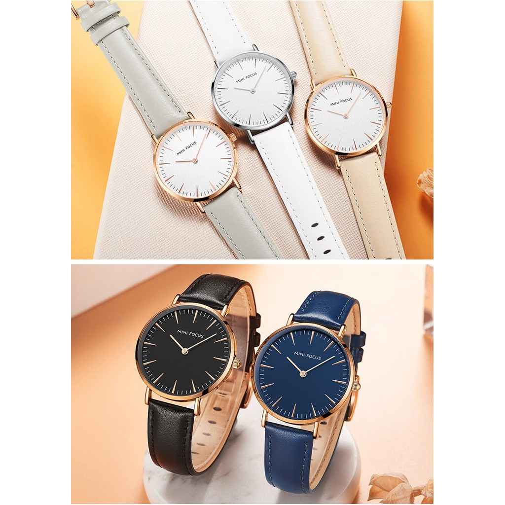 Đồng Hồ Nữ ❤️FREESHIP❤️ Đồng Hồ Đeo Tay Thời Trang MINI FOCUS MF0318L.01 Dây Da Siêu Nhẹ Chống Nước 2 Kim Đẹp Cao Cấp