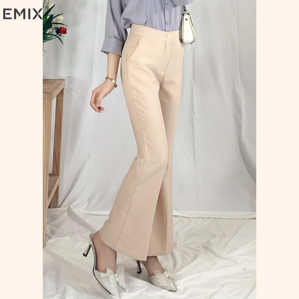 Quần tây nữ ống loe công sở cơ bản EMIX (3 màu), dáng dài 92cm, cạp cao, vải tuyết mưa mềm mịn, co giãn nhẹ Q2022