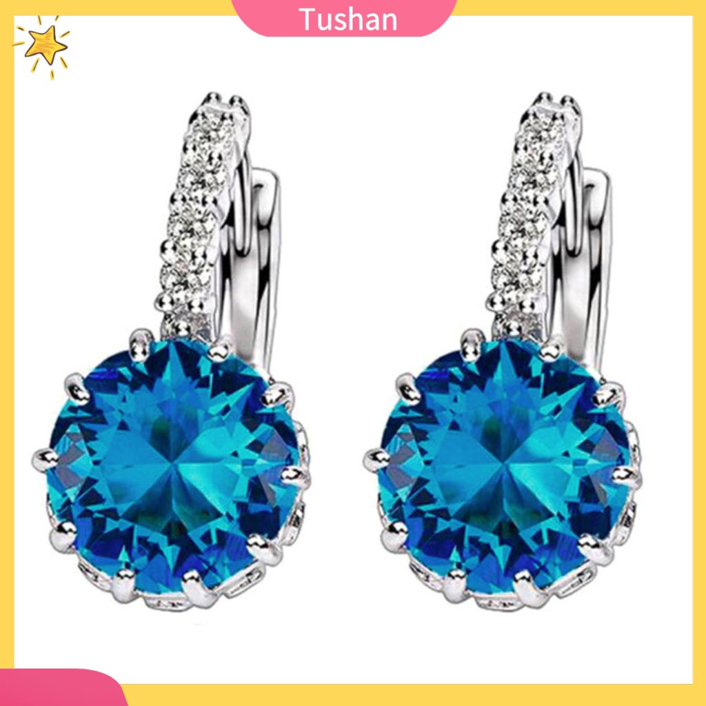 Khuyên Tai Đính Đá Zircon Tròn Thời Trang Cho Nữ
