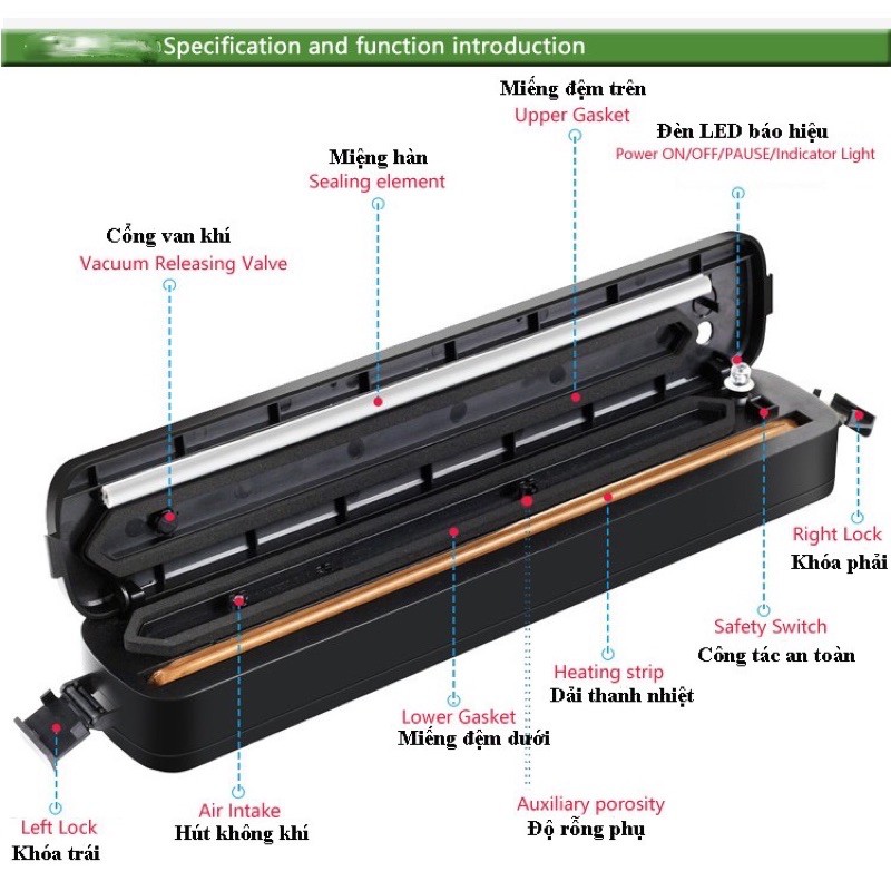 Máy hút chân không thực phẩm kiêm máy hàn miệng túi Vacuum Sealer