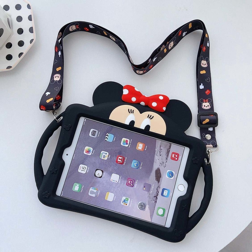 Silicone Minnie Case for Apple ipad  Air Mini 1 2 3 4 5 ipad5 6 ipad7 10.2" 7th gen Gen7  2019 Pro9.7" Tablet Cover  With Straps