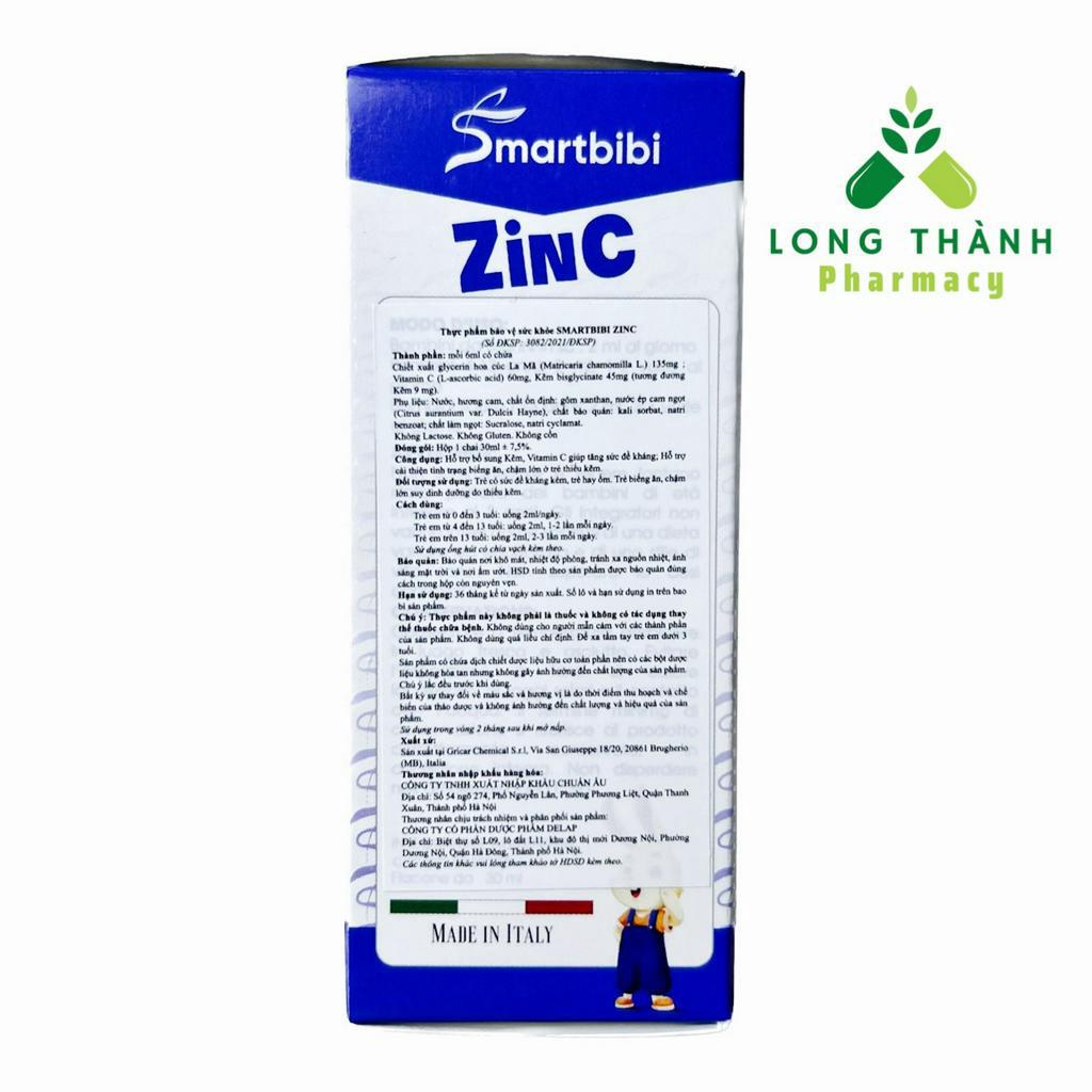 Smartbibi Zinc  - Bổ Sung Siro Kẽm, Tăng Đề Kháng, Bé Biếng Ăn, Tiêu Hóa Kém, Tiêu Chảy