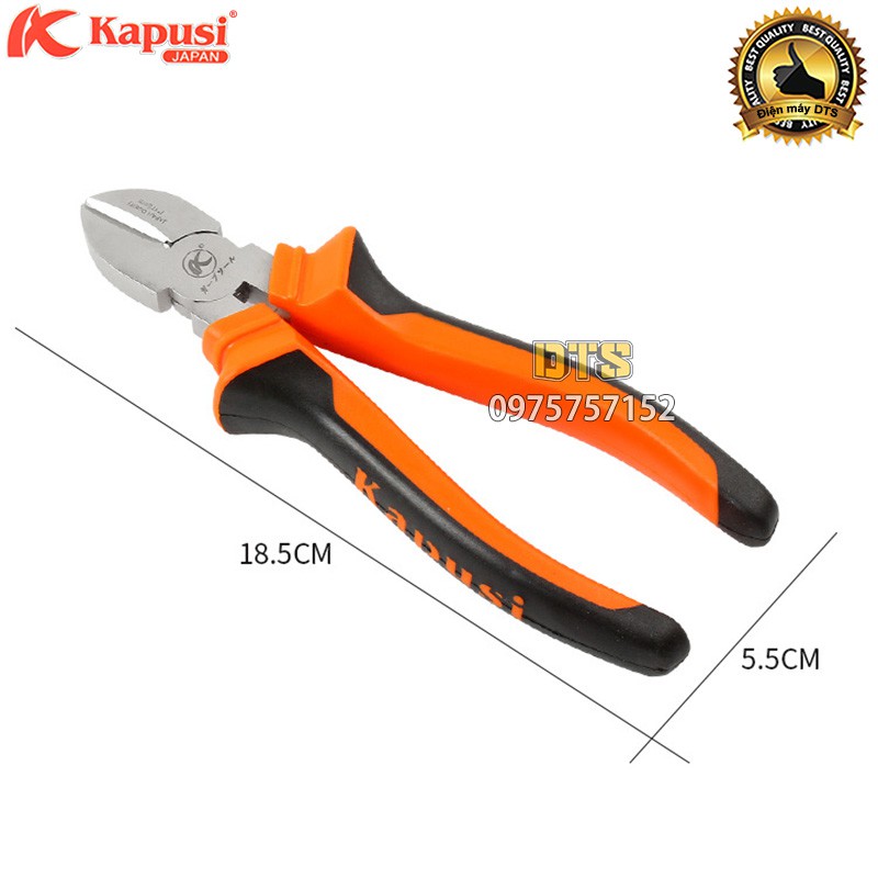 Bộ 2 kìm cắt, kìm nhọn công nghiệp kiểu Nhật Kapusi JAPAN 7 inch, hợp kim thép Niken, thiết kế tiết kiệm 30% lực bấm