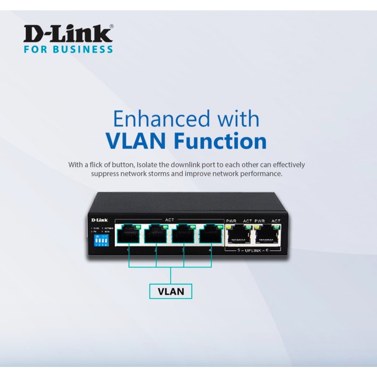 D-LINK DGS-F1006P-E - Bộ chia cổng mạng 250M 6 cổng 10/100/1000 (4 cổng PoE + 2 cổng uplink)