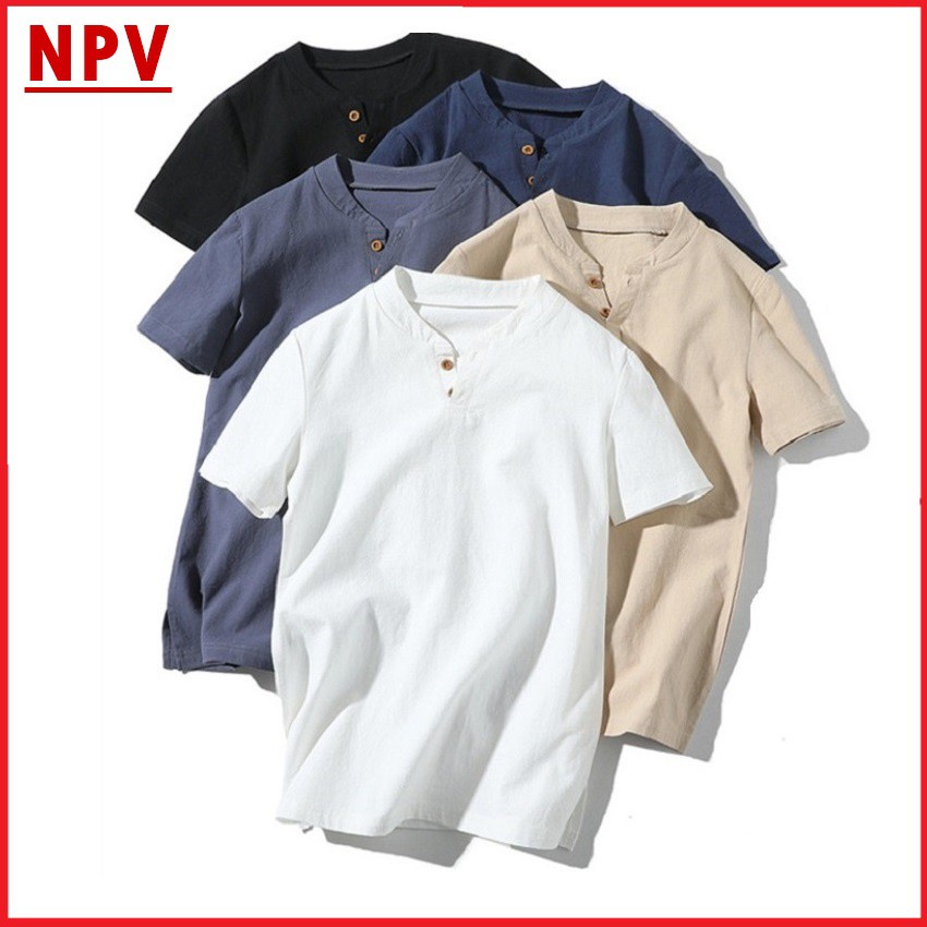 Áo đũi nam cộc tay NPV chất đũi thái mát thoáng khí, áo nam cổ tàu thời trang mặc chuẩn form, trẻ trung | BigBuy360 - bigbuy360.vn