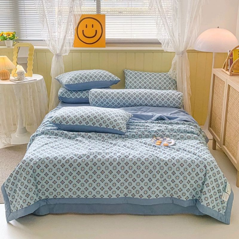 Sét cotton đũi họa tiết chăn hè trần cực hót, ga gối đũi cotton kèm vỏ ôm cùng mầu (trọn thêm mẫu ib shop)