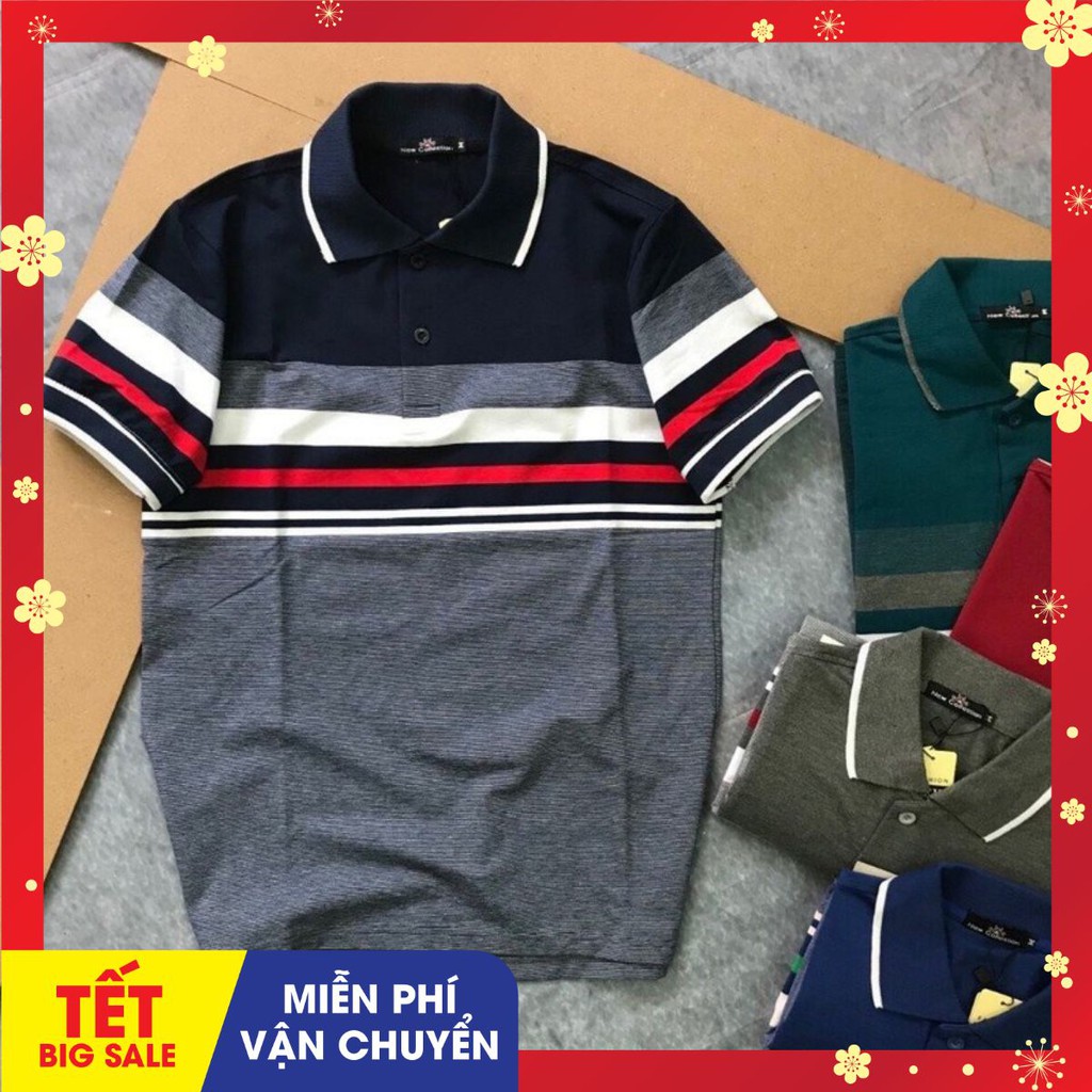 Áo polo thun nam lớn tuổi ⚡️Áo polo nam có cổ phối sọc và viền tinh tế Basis APL108 | BigBuy360 - bigbuy360.vn