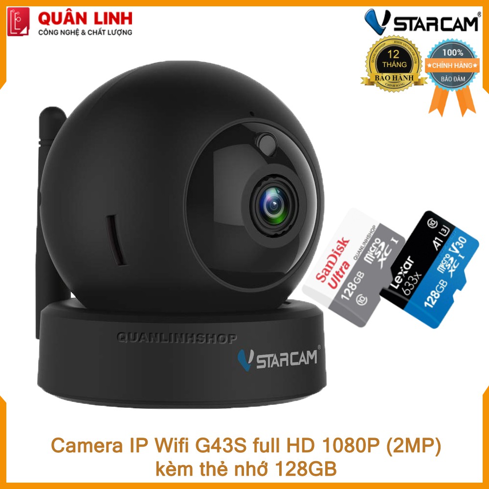 Camera giám sát IP Wifi hồng ngoại ban đêm Vstarcam C43S Full HD 1080P 2MP kèm thẻ 128GB