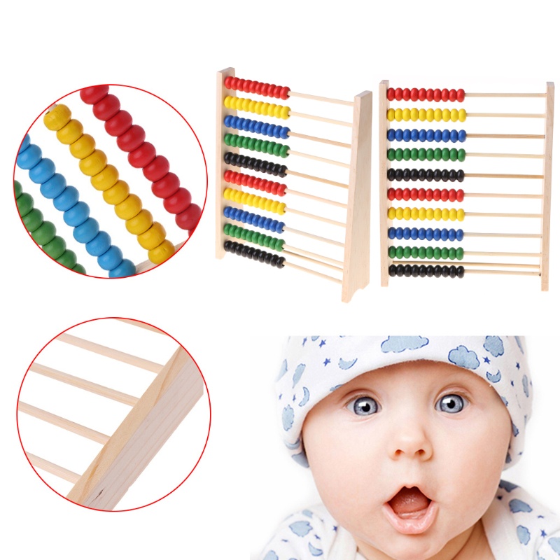Bàn tính bằng gỗ 10 hàng hạt nhiều màu sắc giáo dục toán học cho trẻ em