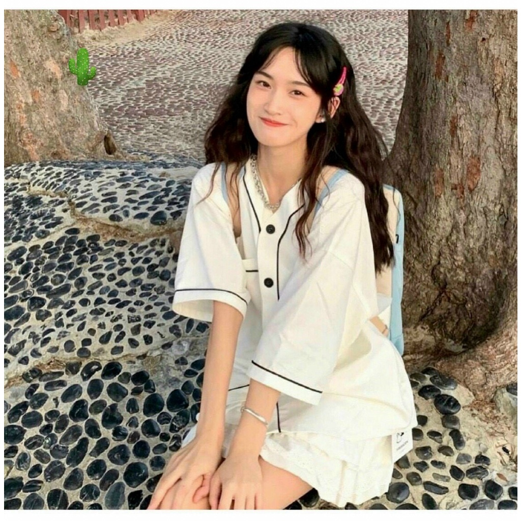 Áo Sơ Mi Thun Unisex Hàn Quốc Có Túi Phối Thêu Logo Thỏ Siêu Xinh TTPK0368