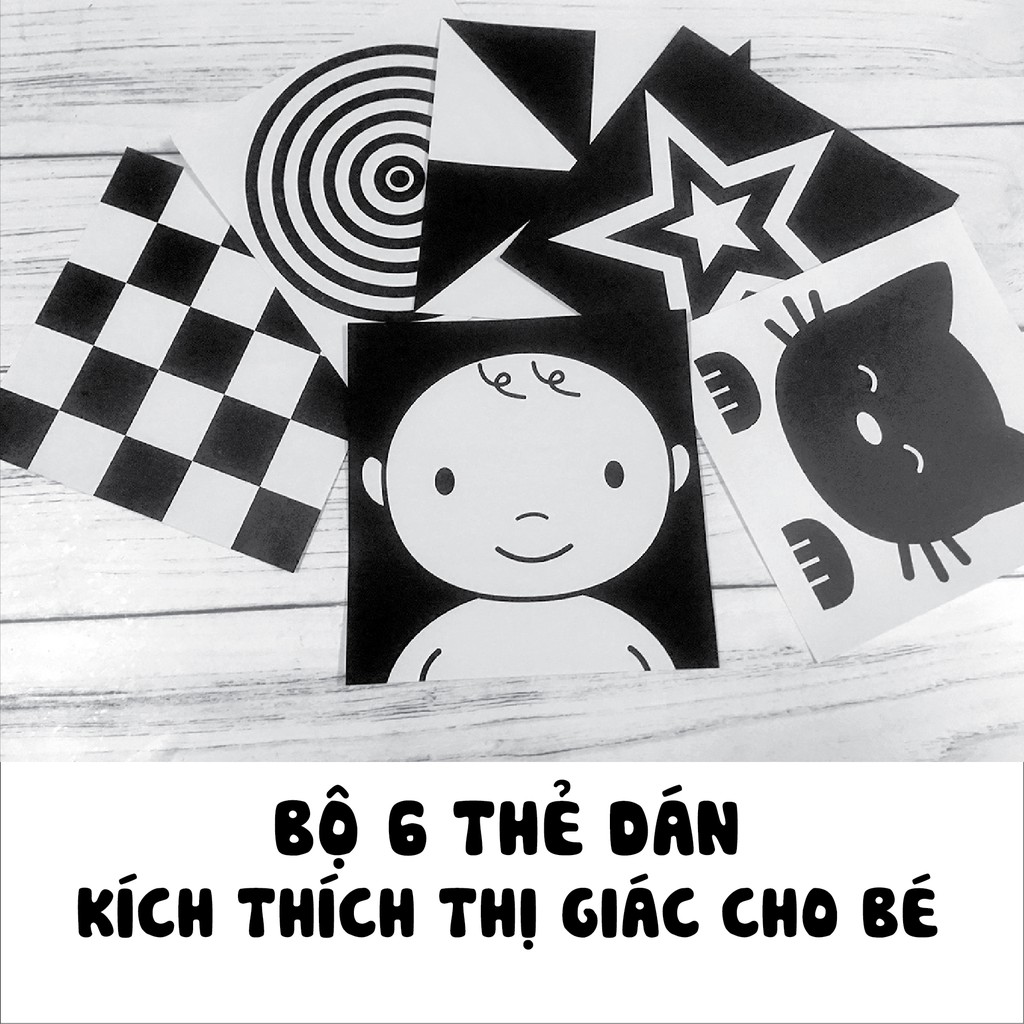 Bộ thẻ dán đen trắng KÍCH THÍCH THỊ GIÁC CHO BÉ theo phương pháp Montessori Cho Bé Từ 0-36 Tháng Tuổi Sơ Sinh