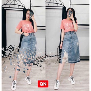 Chân Váy Jeans rách - Chân váy jean dài (Ảnh thật)
