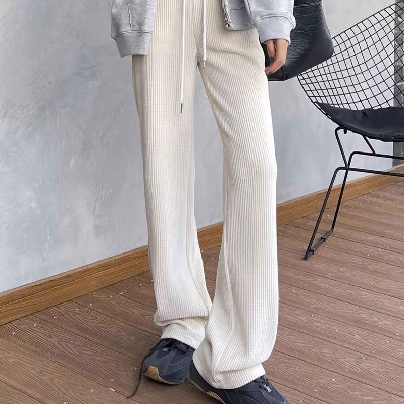 Jiashucheng Quần Dài Ống Rộng Dáng Suông Vải Lông Cừu Nhỏ Nhắn Eo Cao