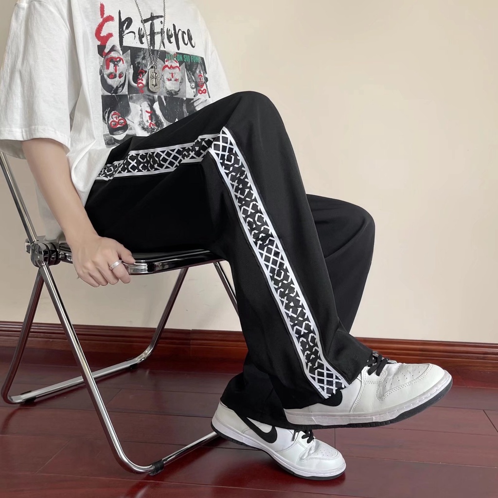 Quần ống rộng Họa Tiết Kẻ Sọc Phong Cách Hàn Quốc Thời Trang Cho Nam size M-2XL