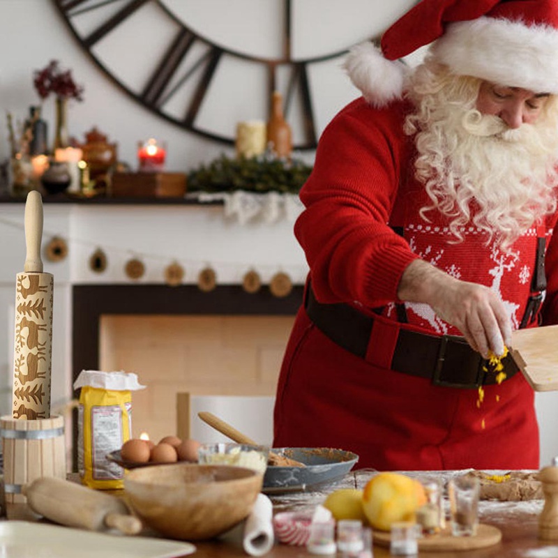Cây lăn bột làm bánh quy DIY phối họa tiết dập nổi xinh xắn phong cách Giáng sinh