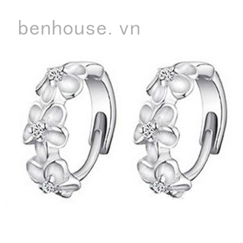 Khuyên Tai Hoa Chi Trà Nhỏ Mạ Bạc Đính Đá Pha Lê Thanh Lịch