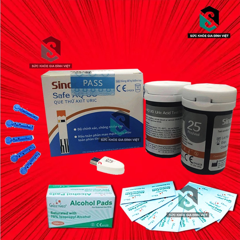 LỌ 25 Test thử que thử Axit Uric  Sinocare Safe AQ UG/Test Que thử đường huyết tiểu đường Sinocare Safe AQ UG