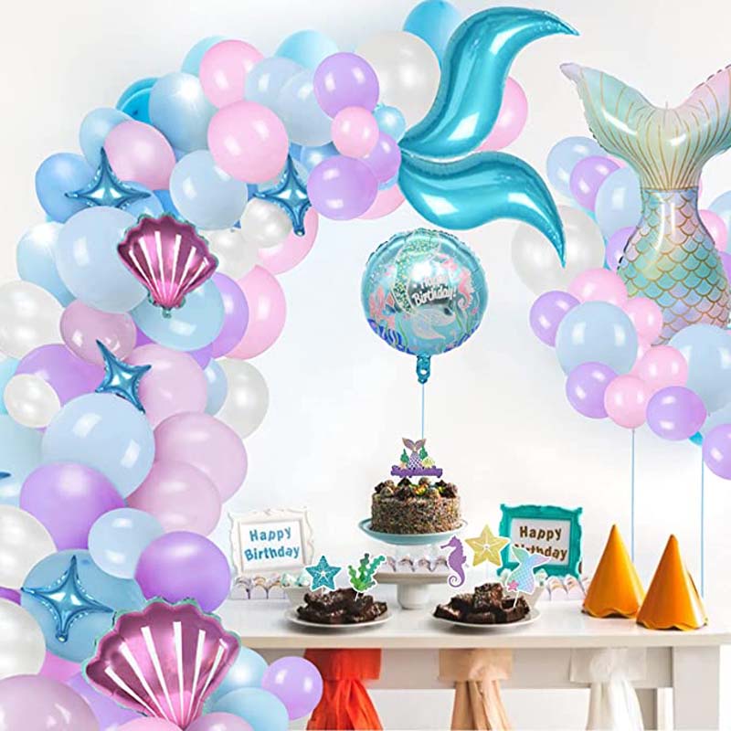 Set 85 bong bóng hình đuôi nàng tiên cá nhiều màu sắc dùng trang trí tiệc sinh nhật cho bé