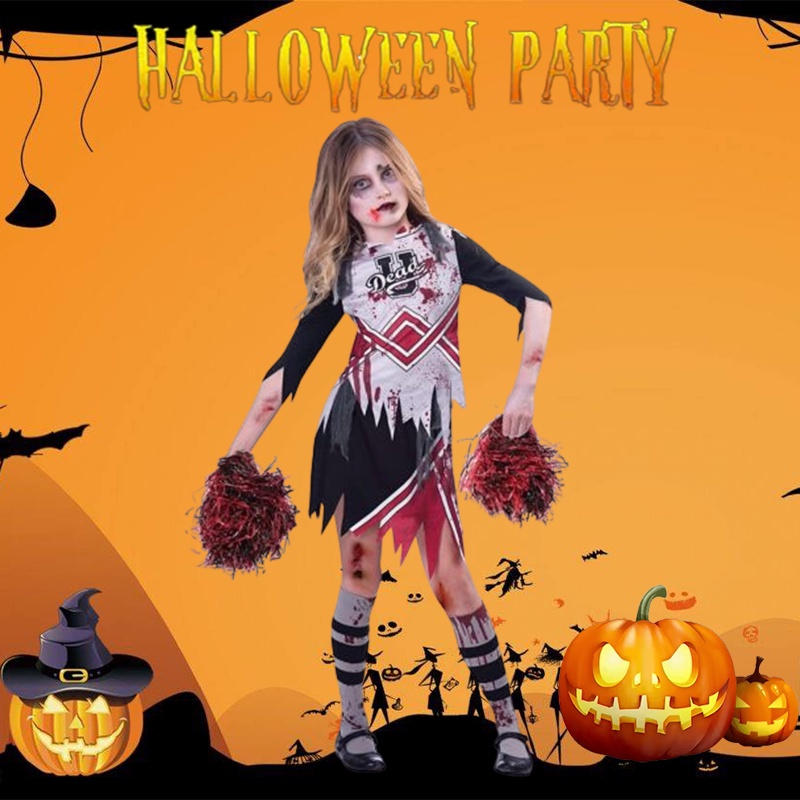 2022 Girls Zombie Cheerleader Cosplay Costume Dress Carnival Party Outfit Halloween gift
