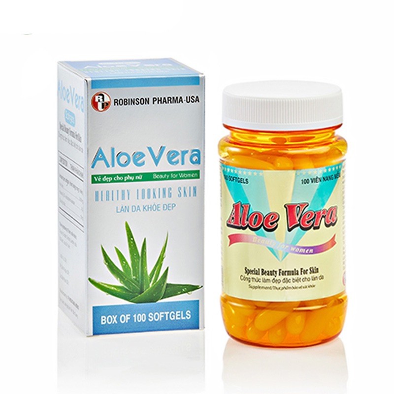 Viên Uống Aloe Vera Giúp Dưỡng Ẩm,Chống Lão Hóa,Sáng Da Ngăn Ngừa Mụn.Chai 100 Viên