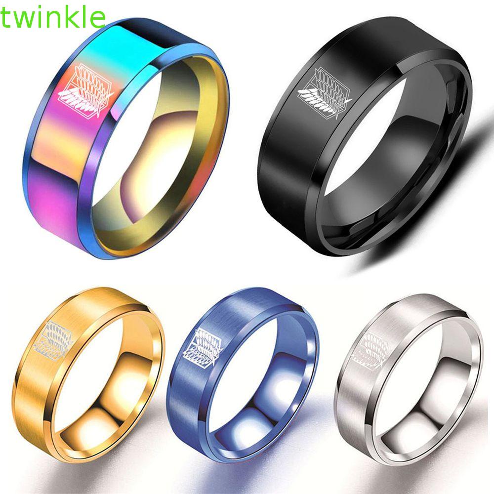 TWINKLE 5 Colors Attack on Titan Rings Black Wings Of Liberty Flag Titanium Steel Ring Jewelry Accessories Stainless Steel Sliver Jewelry Anime Fans Gifts for Men Women Finger Rings/Multicolor