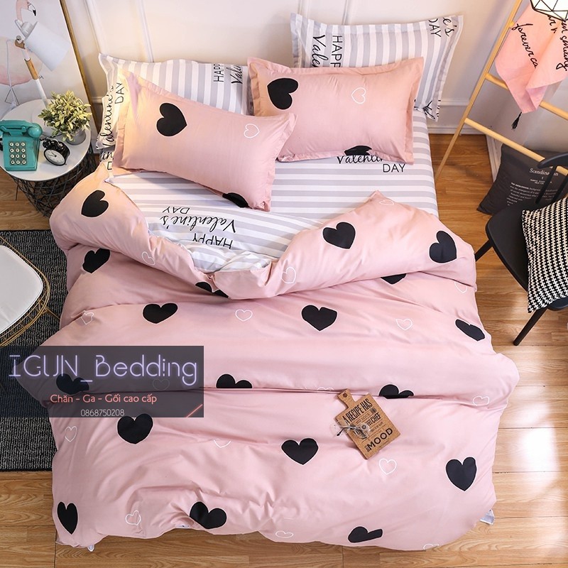 Bộ TRÁI TIM ĐEN BLACKPINK set chăn ga gối poly 4 món Hàn Quốc