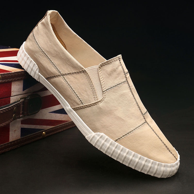 Slip on - Giày lười vải nam cao cấp BAODA - Chất liệu vải gió 4 màu đen full, đen trắng, xám và khaki - Mã 9070