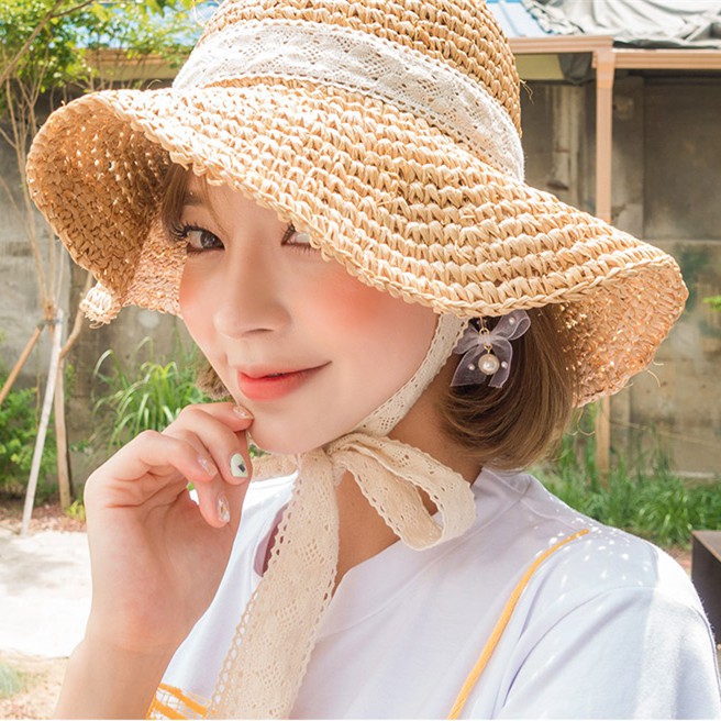 Nón cói dây ren phong cách tiểu thư