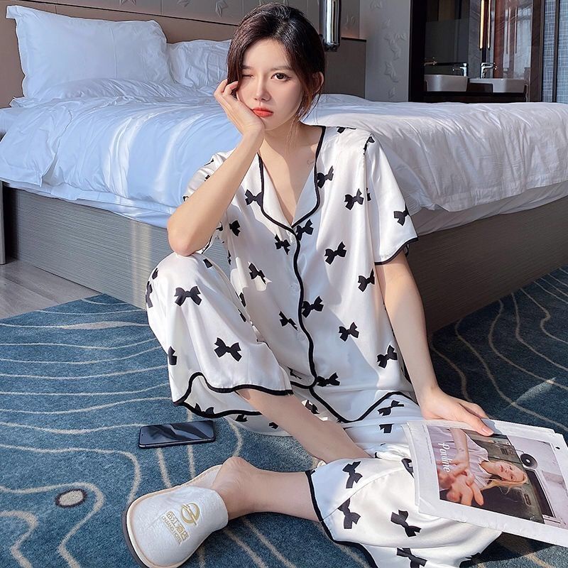 Đồ Bộ Pijama - Bộ Pyjama Nữ Lụa Satin Mát Tay Ngắn-Quần Dài Chất Liệu Satin Sang Chảnh Cao cấp pizama bộ đồ nữ