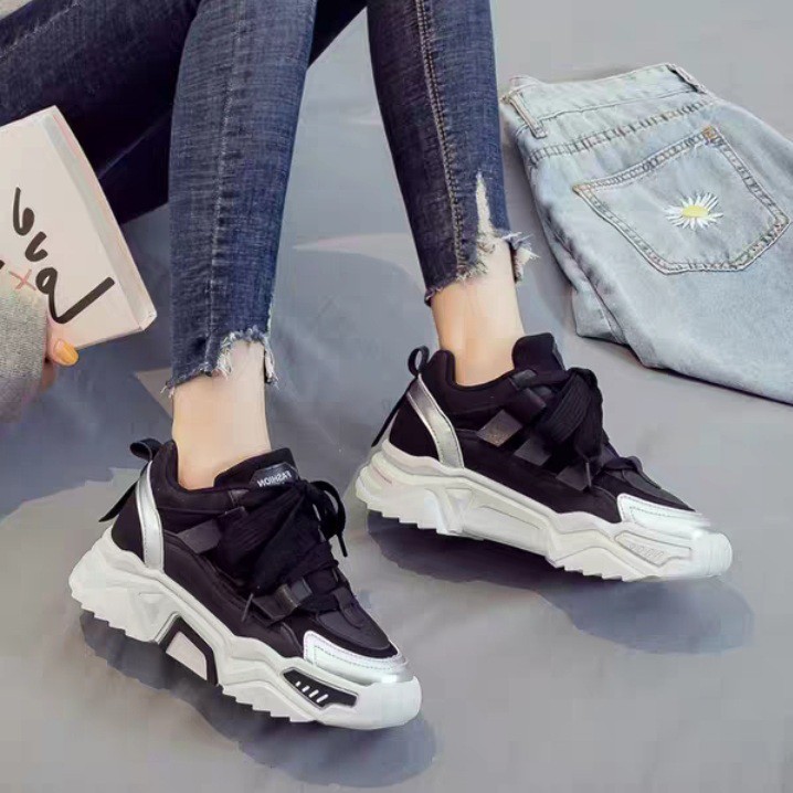 Giày Thể Thao Nữ Ulzzang Độn Đế Cao 5cm Đế Răng Cưa Siêu Nhẹ Cá Tính | Sneaker Nữ Độn Đế 5 Phân Độc Lạ Phối Màu Cá Tính