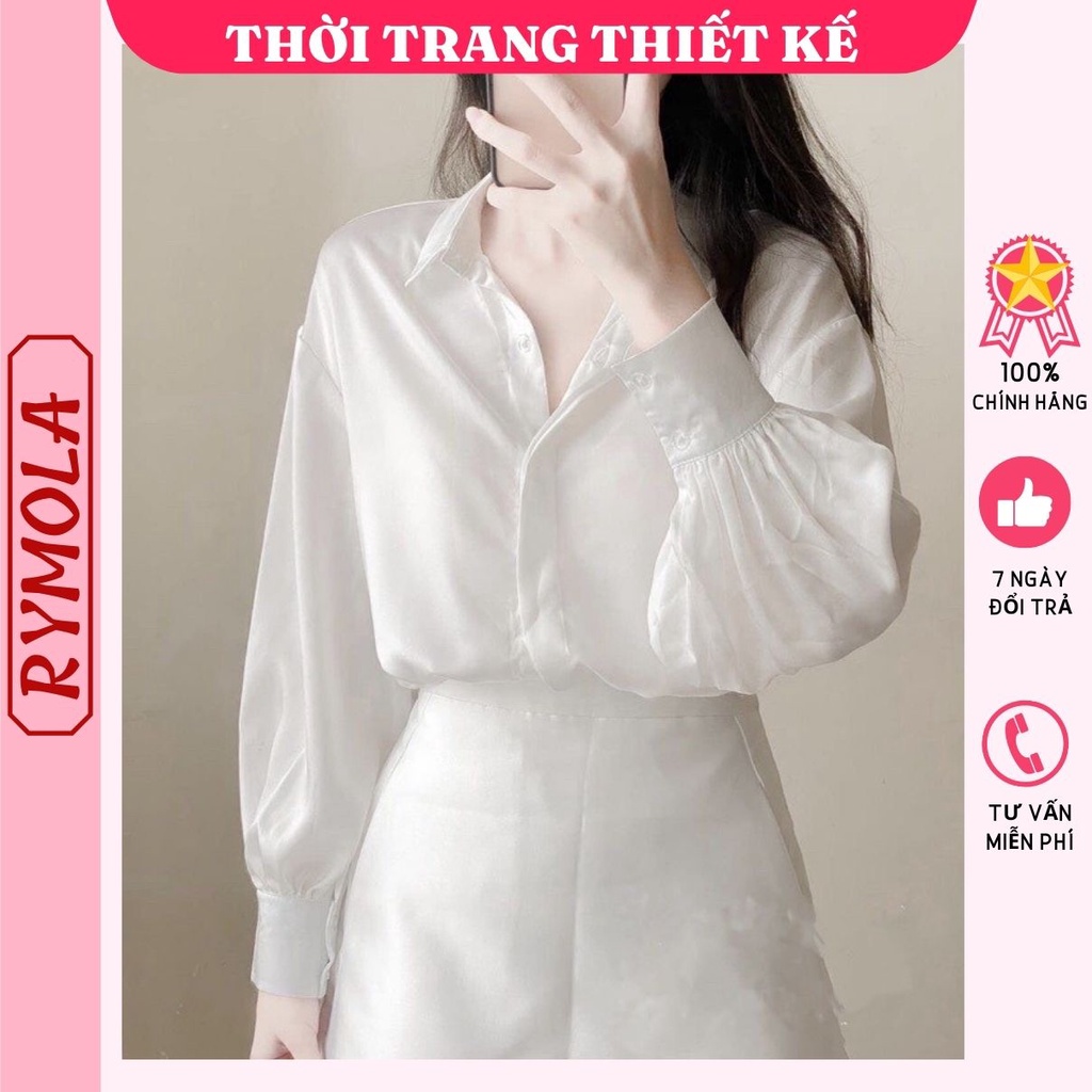 Áo sơ Mi Lụa Phom Suông Dài Tay CHIPY Cổ Đức Công Sở Chất Lụa Ngọc Trai Mềm Mịn Không Nhăn Nhàu Mặc Đi Làm Màu Trắng