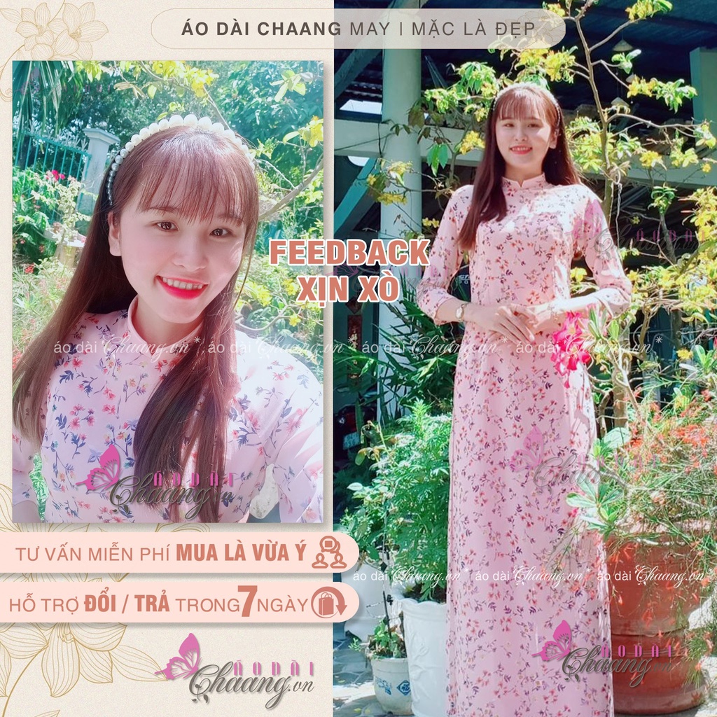 Áo dài 4 tà hoa nhí may sẵn truyền thống lụa tơ hoa voan đẹp ADHN018