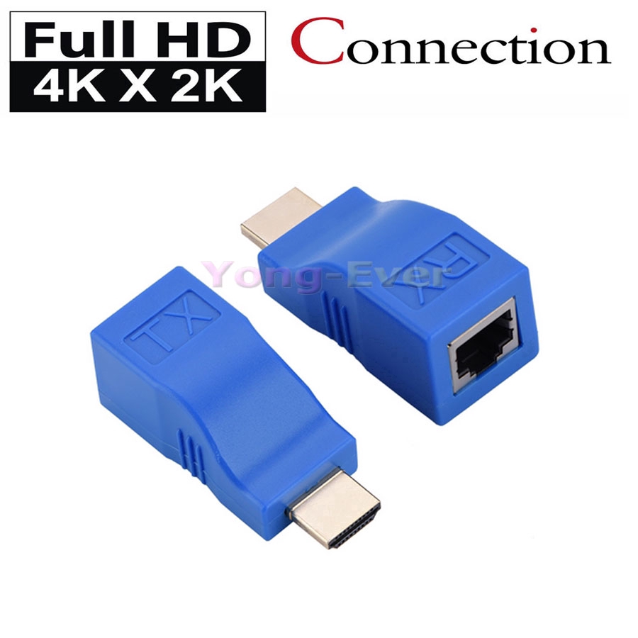 Pair of 30M HDMI Extender to RJ45 Over Cat 5e/6 Network LAN Ethernet Cable Connector TX / RX Transmitter