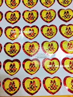 Bộ STICKERS DECAL CHỮ SONG HỶ KIM TUYẾN DÁNTRẦU CAU, TRÁI CÂY - HÀNG ĐẸP, SIÊU CHẮC