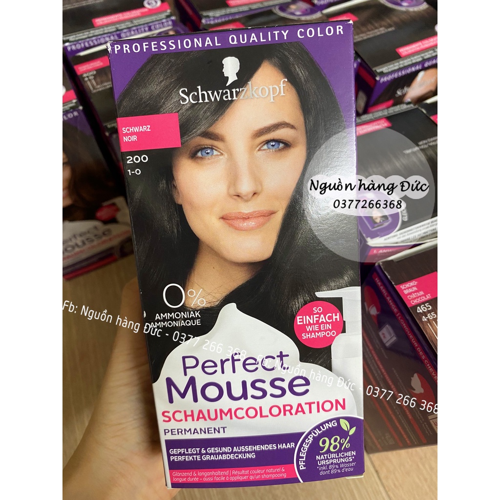 Thuốc nhuộm tóc Perfect mousse [chuẩn Đức] Perfectmousse màu Đen tự nhiên 200