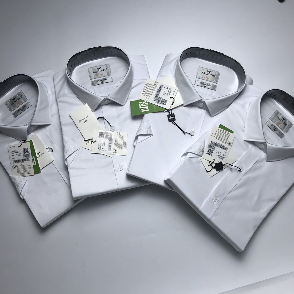 Áo sơ mi nam ngắn tay Aristino màu trắng trơn sợi tre kháng khuẩn ,dáng ôm ,tà lượn, không túi ASSR03