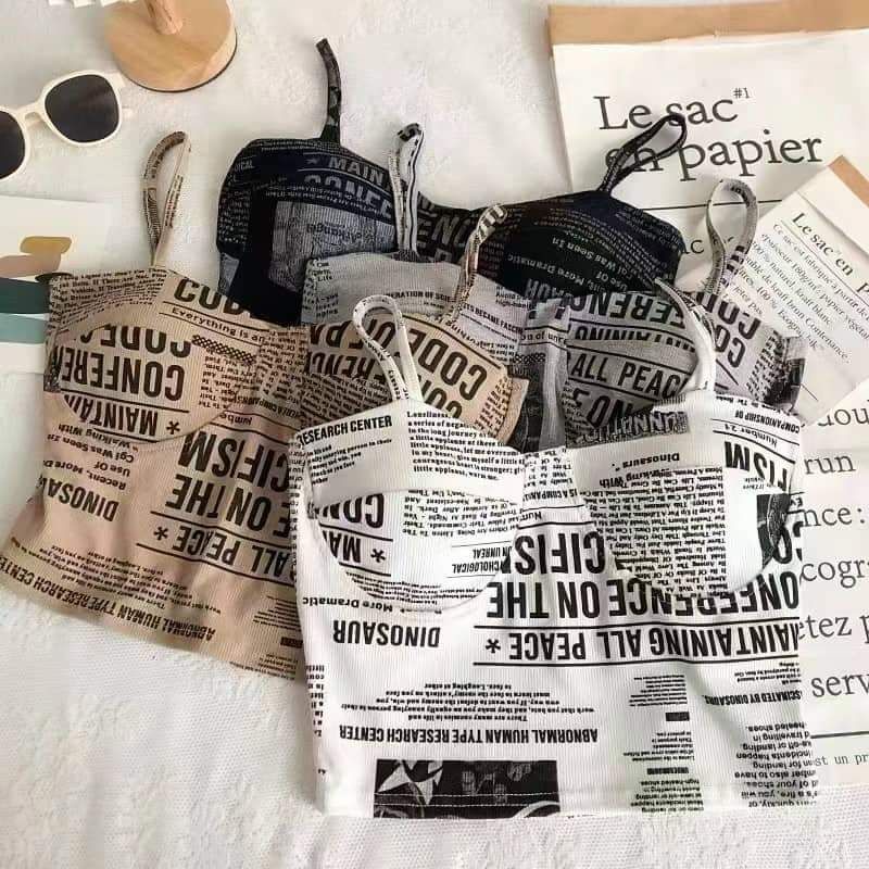 Áo 2 dây họa tiết tờ báo hàng QC