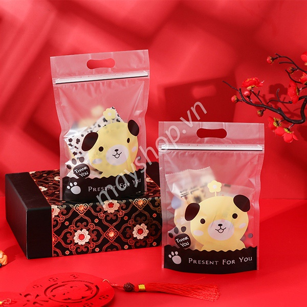 10 Túi zip mờ in hình Cún (23*16*7cm)