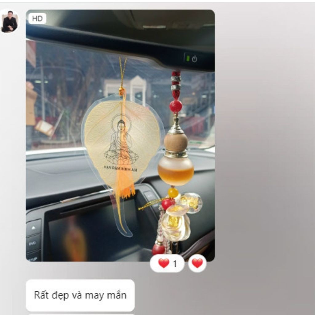 Lá Bồ Đề Cầu Bình An, May Mắn in Hình PHật, Chữ Thư Pháp