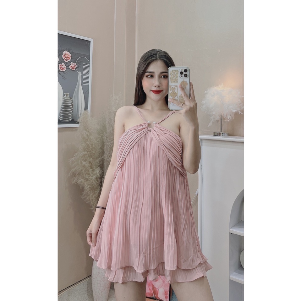 Set bộ nữ áo cổ yếm xẻ ngực kèm quần dập li thời trangI Trần Hân Shop 4012343